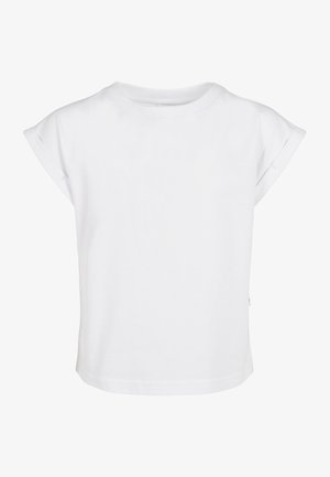 T-shirt bianco a maniche corte con risvolti, realizzato in morbido cotone, con scollatura rotonda e vestibilità rilassata. Nessun motivo o accento visibile.