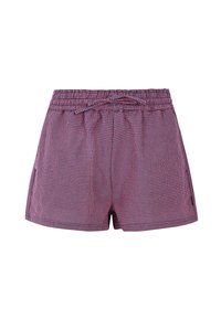 Pantaloni corti a scacchi con vita elasticizzata, dettaglio con cordoncino, in rosso e blu, dotati di due tasche laterali e una vestibilità comoda.