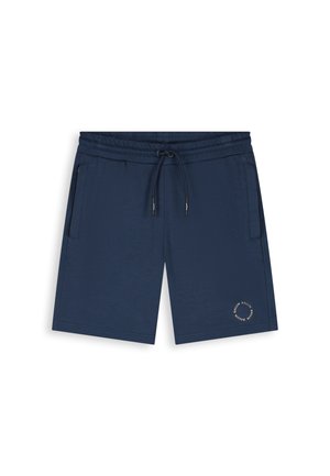 Marineblauwe short met trekkoord, zijzakken en een klein rond logo op het linkeronderbeen.