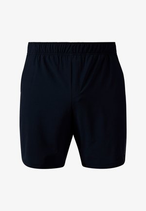 Schwarze Sportshorts mit elastischem Bündchen, leichtem Stoff und schlichtem Design. Mit einem dezenten Logo an der Seite.