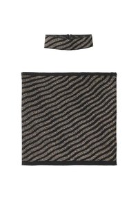 Sada čierneho látkového šálu a čelenky s vlnovým vzorom zlatých trblietok. Mäkka textúra s elastickými pásikmi pre pohodlie.