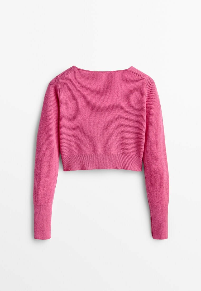 Massimo Dutti Studio Cropped Knit Cashmere Cardigan Cardigan, Women's, Size: Medium, Neon Pink
