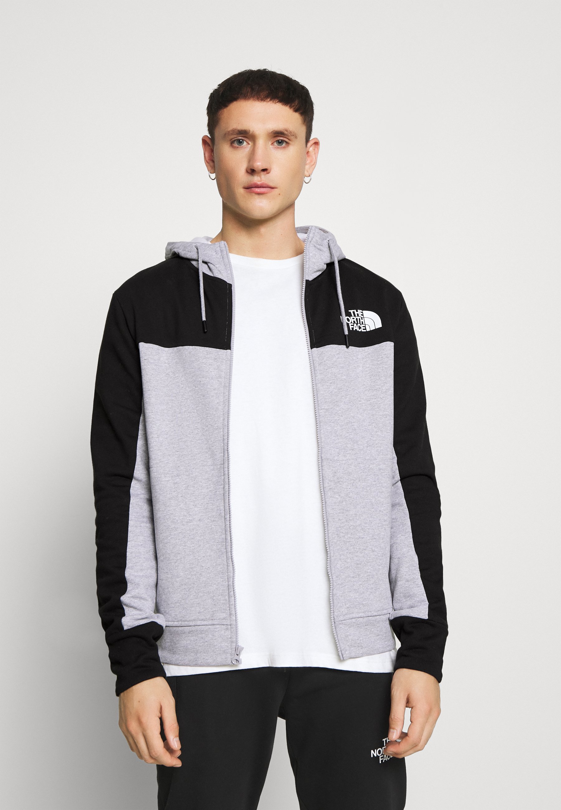 The North Face Full Zip Hoodie Zip Up Hoodie Light Grey Heather Black Grey Zalando Co Uk