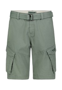 Grüne Cargo-Shorts aus leichtem Material, mit einem strukturierten G�ürtel, Seitentaschen und dezentem Kontrastnähte.