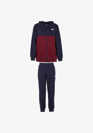 Tuta color-block navy e bordeaux, con felpa con cappuccio e zip, e pantaloni da jogging, realizzata in morbida miscela di cotone, con dettagli logo.