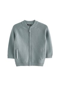 Svetlosiva plišana rebrasta vestica sa zatvaračem sprijeda, dva uska džepa i okrugli ovratnik, prikazana ravno na bijeloj pozadini.