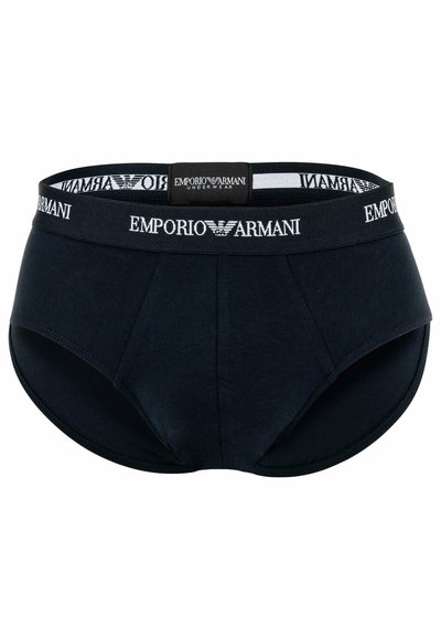 Svarta bomullsbriefs med resårmidja som har "Emporio Armani" i vitt. Designade med en framficka och sidsömmar.
