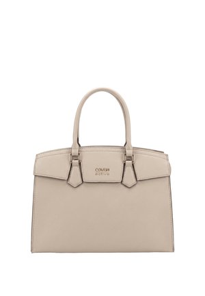 Borsa strutturata beige con doppi manici, dettaglio a patta e logo "Coveri active" al centro davanti.