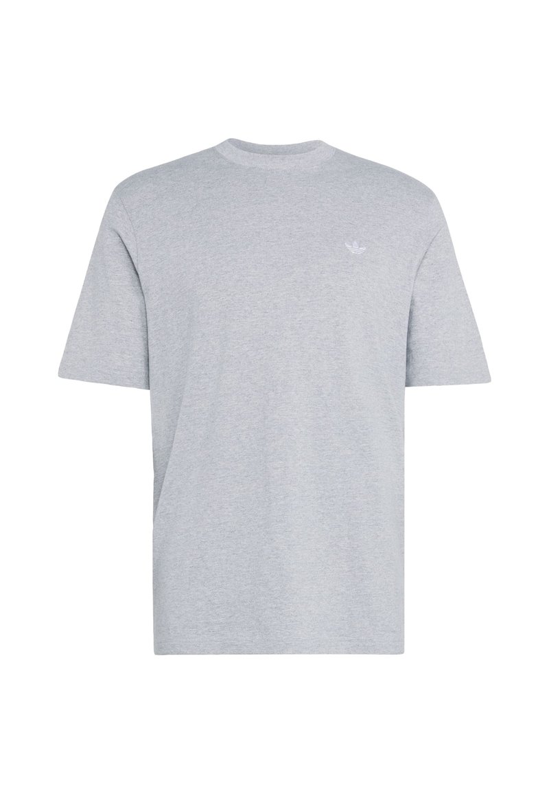 Lysegrå T-shirt med korte ærmer og rund halsudskæring med lille hvid Adidas-logo på venstre bryst.