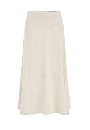 Midi suknja ecru A-kroja s diskretnim reliefnim uzorkom lišća i prilagođenim pojasom.
