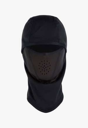 Zwarte balaclava gemaakt van elastische, ademende stof met een gladde textuur. Beschikt over ventilatiegaten op het gezichtsgedeelte en heeft een strakke pasvorm.