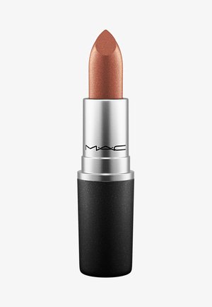 Lipstick with a metallic bronze shade, housed in a silver tube with a matte black base. The tip is pointed and slightly rounded.