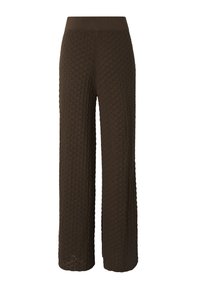 Pantalon ample marron foncé avec motif diamant texturé et taille élastique.