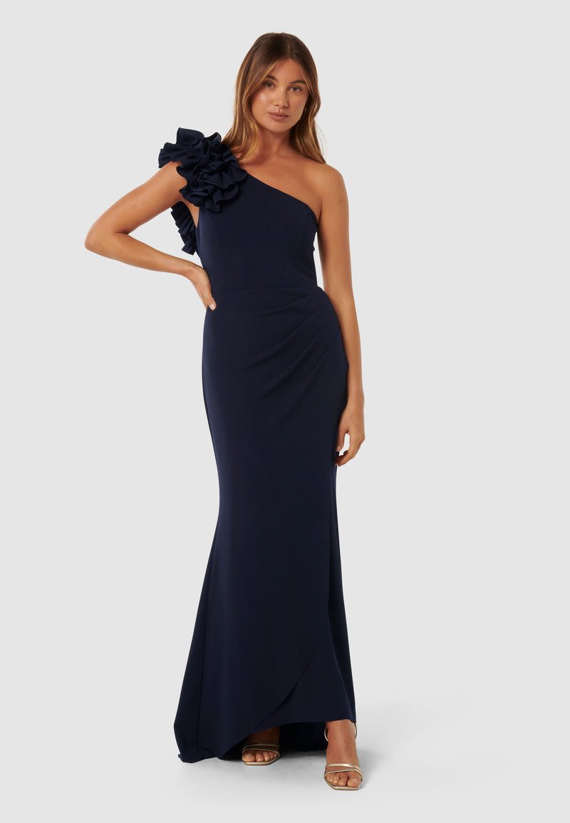 Forever New LEANNE ONE SHOULDER RUFFLE DRESS - Koktajl obleka/za zabavo - navy