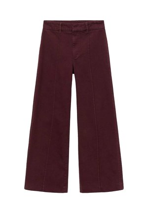 Burgundy wide-leg pants made of cotton, featuring a high waist, straight cut, and subtle vertical seams along the front.