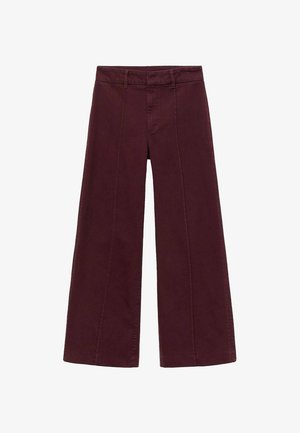 Pantaloni larghi bordeaux in cotone, con vita alta, taglio dritto e sottili cuciture verticali sul davanti.