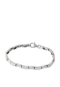 Bracelet en métal argenté avec des maillons alternant brossé et poli, doté d'un fermoir et d'un design sans couture.