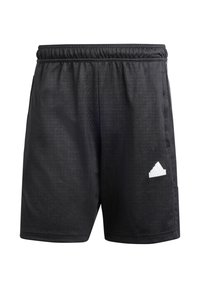Schwarze Sportshorts aus leichtem Material mit elastischem Bund. Mit einem weißen Adidas-Logo auf der unteren linken Seite.