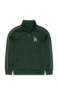 Πράσινο φαρδύ μπουφάν με λευκές ρίγες, που φέρει λογότυπο στο στήθος, δύο πλαϊνές τσέπες και σχέδιο με ψηλό γιακά. Ομαλή υφή.