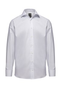 Camicia bianca a maniche lunghe con motivo a griglia, colletto button-down e bottoni bianchi. Realizzata in tessuto liscio con una vestibilità su misura.