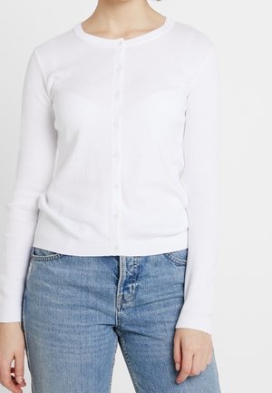 Witte cardigan met een ronde hals, lange mouwen en een knoopsluiting aan de voorkant. Gemaakt van een zachte, lichte stof met een gladde textuur.