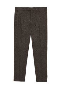 Braune Karohosen mit taillierter Passform, Seitentaschen und strukturiertem Stoff, einem glatten Bund und klaren Linien.