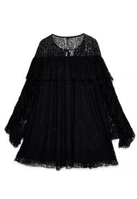 Juoda nėriniuota tunika su ilgomis, išplatėjusiomis rankovėmis; turi sluoksniuotas raukšles ir apvalų iškirpimą. Permatoma medžiaga su gėlių raštais.