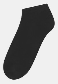Calzino nero alla caviglia realizzato in tessuto a costine. Presenta una punta arrotondata e una superficie liscia. Nessun motivo o accento visibile.
