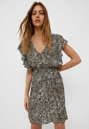 WITH ANIMAL PRINT - Robe en jersey - brown