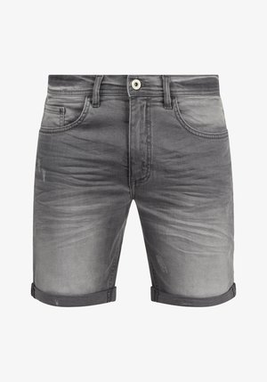 Grijze denim short met een vervaagde afwerking, opgerolde boorden en een vijf-pocket ontwerp. Voorzien van een knoopsluiting en subtiele distressed details.