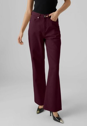 Bordeaux wijde jeans van een katoenmix, met een hoge taille, riemlussen, voorkwabben en een knoopsluiting met een glanzend metalen accent.