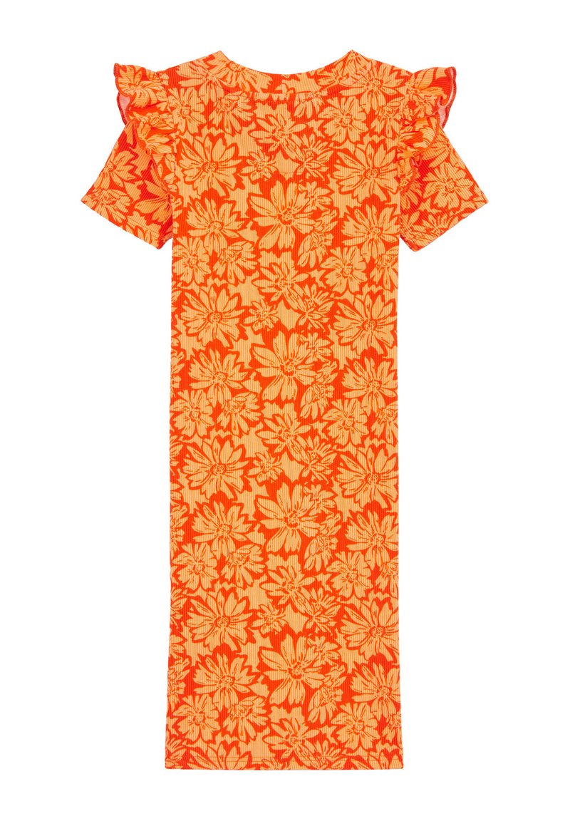 strapless open back dress Floral Print Orange Tie Front Flowy Summer Dress Short Sleeve for Women –  ALILANG.COM main image 1