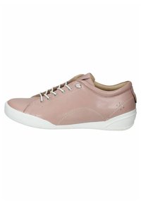 Sneaker in pelle rosa con suola bianca. Caratterizzato da punta rotonda, design con lacci e sottili dettagli di cucitura sui lati e sul tallone.