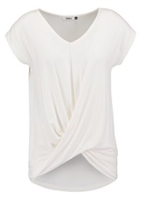 Blouse blanche à manches courtes avec col en V et détail noué à l'avant, taille petite, marque Only.