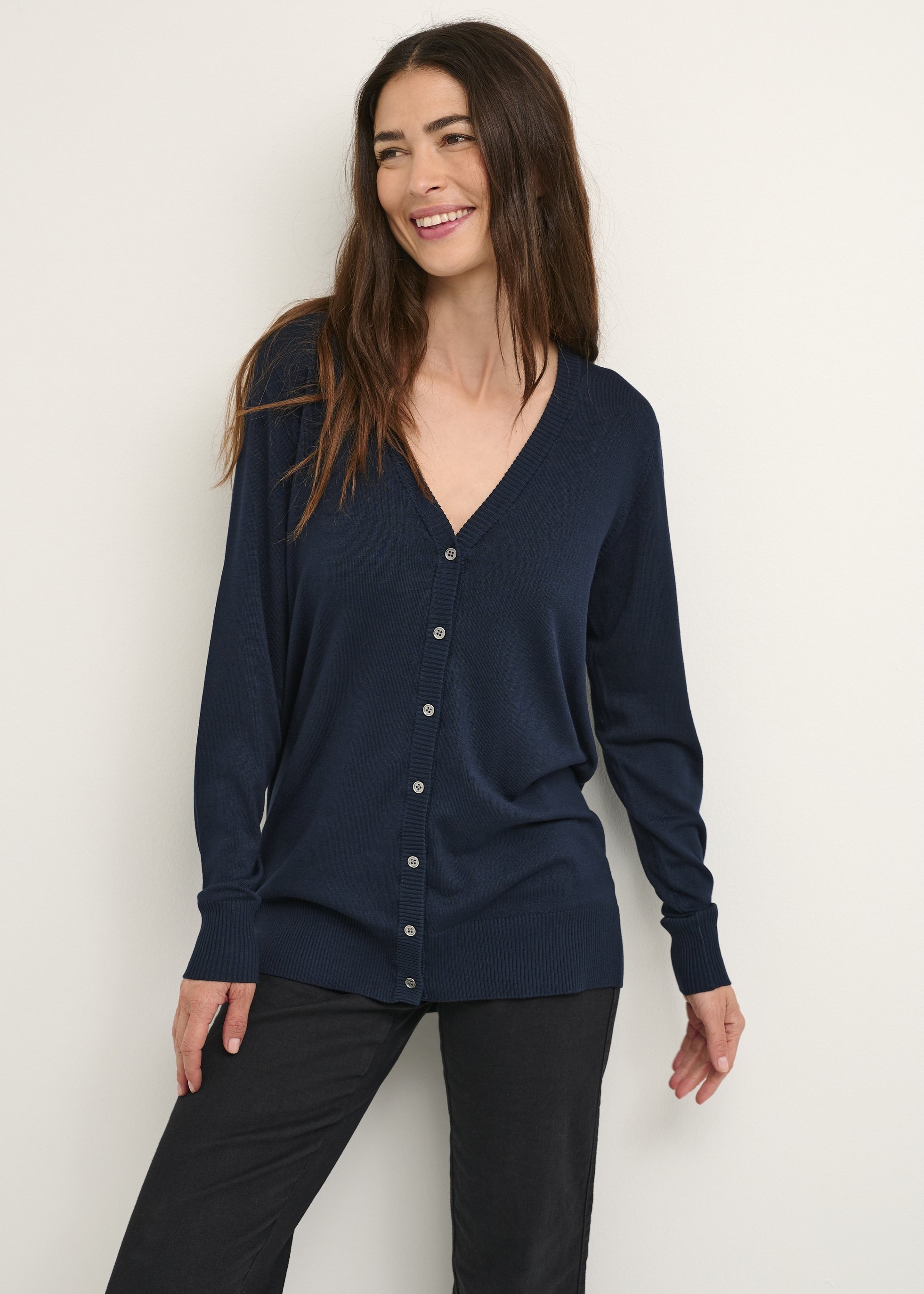 KAFFE Cardigan Donna Con Fiori In Rilievo: Maglia Morbida E Femminile Con Scollo A V E Maniche 3/4 - 2