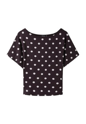 Stradivarius, SHORT SLEEVE BOAT NECK T-SHIRT - Tričko s potlačou - dark brown
