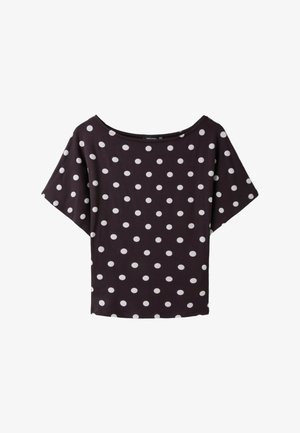 Stradivarius, SHORT SLEEVE BOAT NECK T-SHIRT - T-shirt con stampa - dark brown