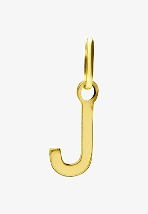 Pendentif lettre "J" en ton or, présentant une surface lisse et polie ainsi qu'une attache en boucle pour une intégration facile dans des créations de bijoux.