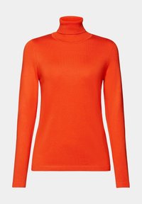 Pull col roulé orange à manches longues, confectionné en maille lisse. Présente une coupe ajustée et un col côtelé.