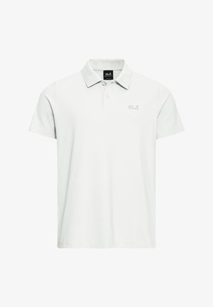 Light grey polo shirt made of cotton blend material. Features a classic collar, short sleeves, and a subtle logo on the chest.