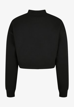 Sort cropped sweatshirt med høj hals, lange ærmer og ribbede manchetter. Glat overflade, enkelt design, velegnet til afslappet brug.