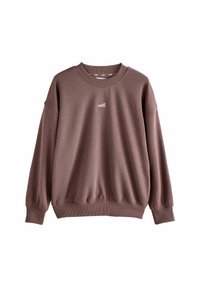 Bruine sweatshirt met een ronde halslijn, ribgebreide manchetten en onderrand. Bevat een klein wit "self." logo op de borst. Zacht, gestructureerd materiaal.