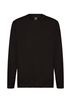 Czarna, długorękawowa koszulka z bawełny, z okrągłym dekoltem i prostym, nieozdobionym wzorem. Gładka tekstura z prostym wykończeniem.