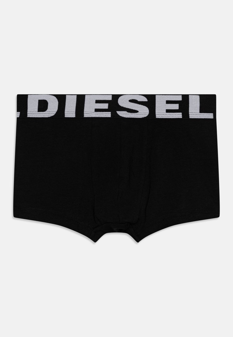 Schwarze Baumwoll-Boxershorts mit einem weißen elastischen Taillenbund, der "DIESEL" in fetten Buchstaben trägt. Glatte Textur, enger Sitz und keine Muster.