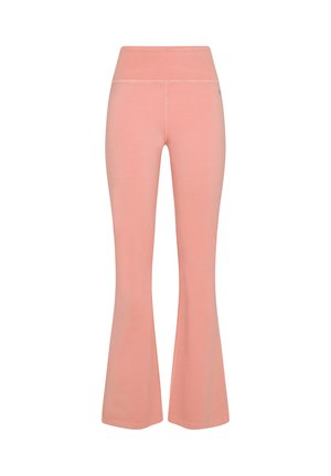 Pantaloni da yoga fucsia svasati con una larga vita elastica. Realizzati in un tessuto morbido con una texture liscia e dettagli di cucitura delicati.