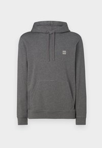 Gray hooded sweatshirt made of soft fabric, featuring a front pocket, drawstrings, and a small logo on the chest. Regular fit.