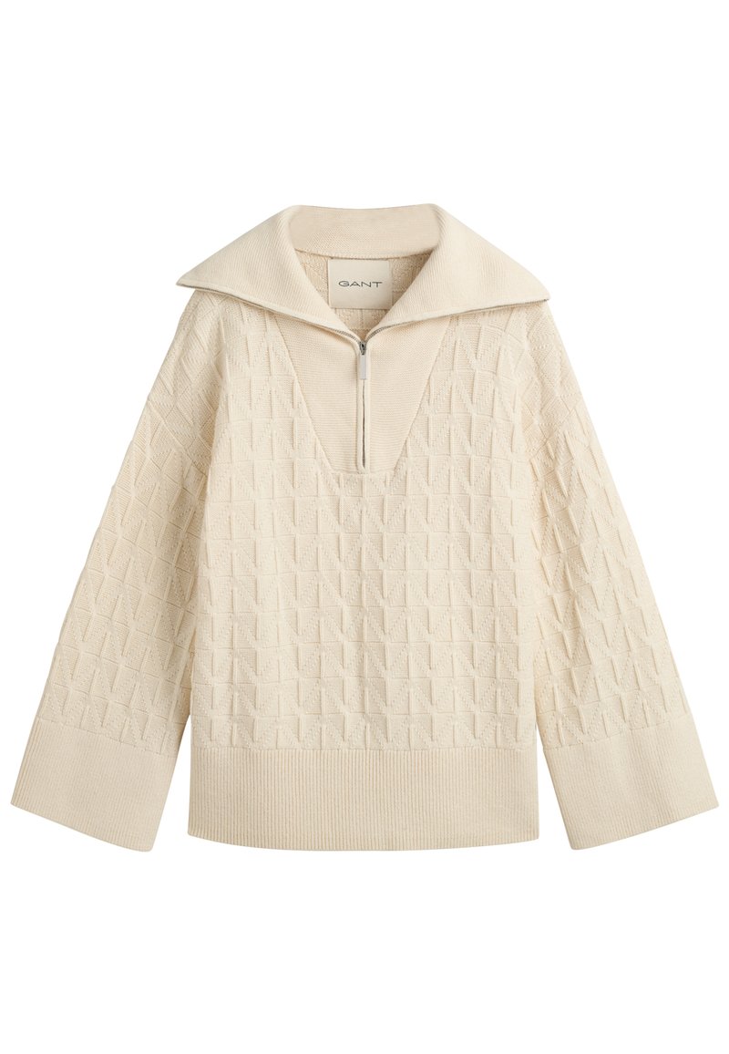 GANT HERRINGBONE HALF ZIP Jumper cream/offwhite Zalando