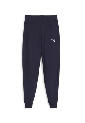 Navyblaue Jogginghose aus weichem Material, mit elastischem Bund und Bündchen. Mit einem weißen Puma-Logo auf dem linken Oberschenkel. Zwei seitliche Taschen.