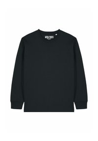 Camiseta negra de manga larga con cuello redondo y etiqueta "MIRA PARIS" en el interior del cuello sobre un fondo blanco.