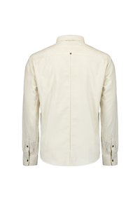Langarm overhemd van crèmekleurige stof met een gestructureerde afwerking. Voorzien van een button-down kraag en manchetten met één knoop, met een achternaad detail.